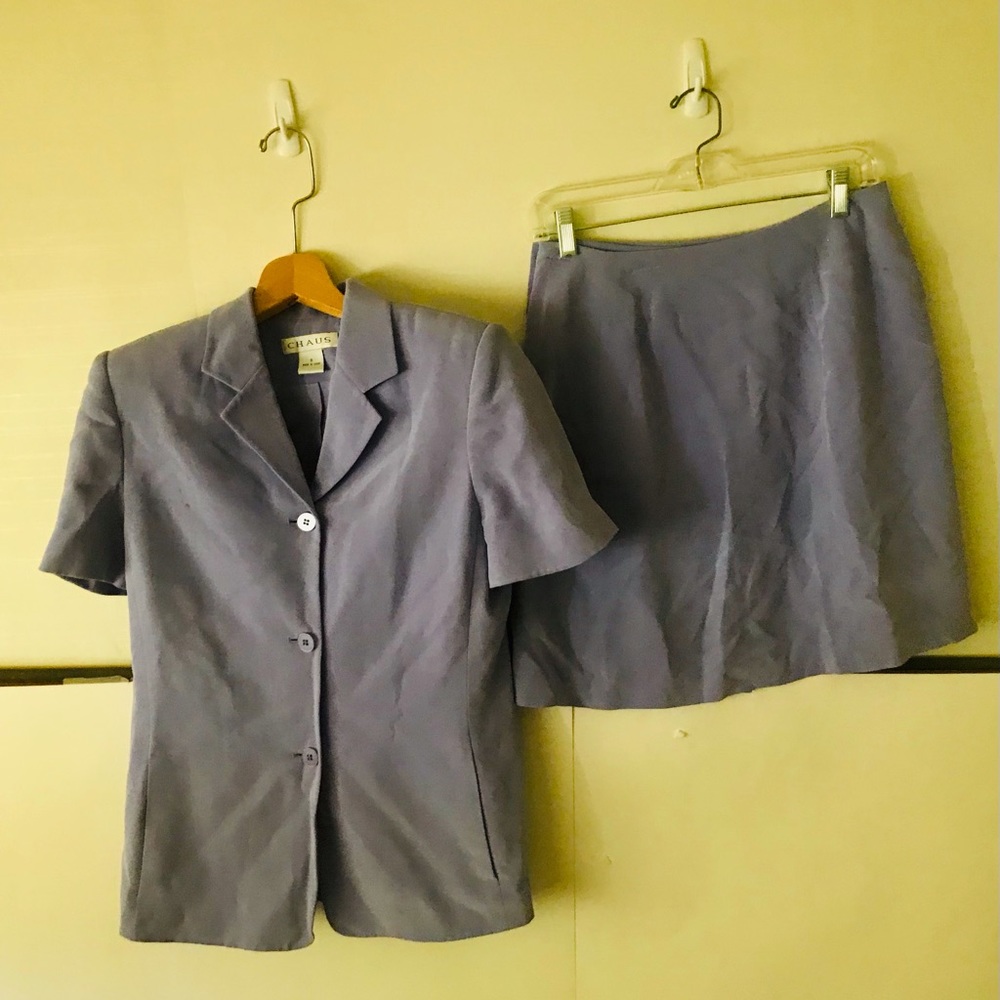 Chaus Purple Skirt Suit 100% Silk Fully Lined - Picture 11 of 16
